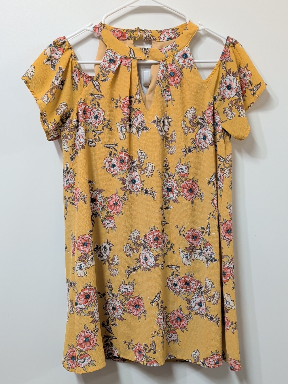 Lily Rose Mustard Yellow Floral Cold Shoulder Top Size Small